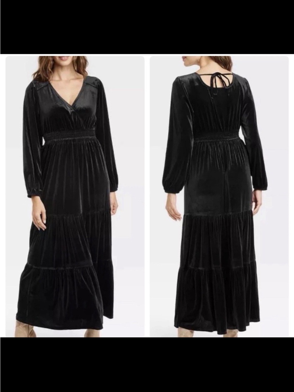 NWT Knox Rose Black Crushed Velvet Maxi Dress Smocked Waist Boho Sz XXL